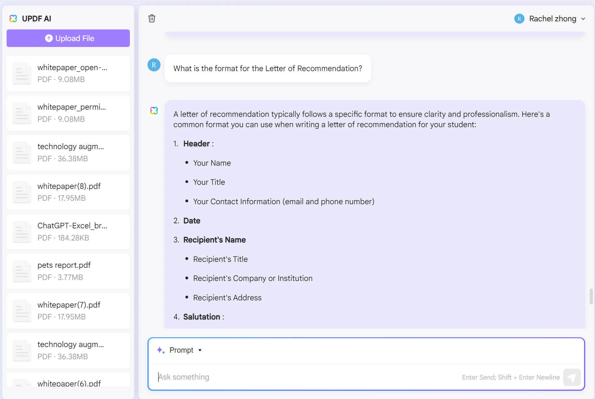 Understand the Letter of Recommendation Format with UPDF AI