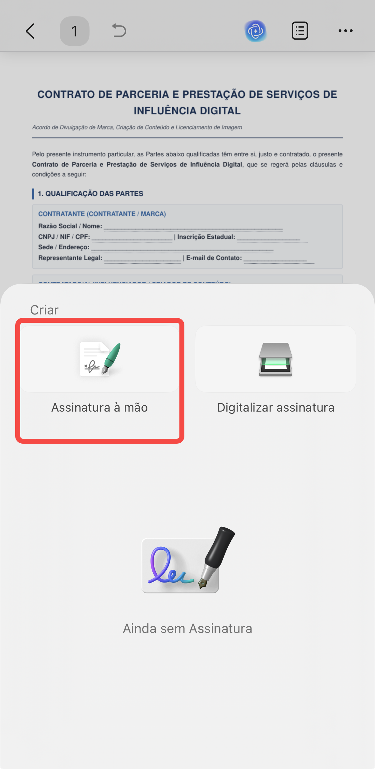 assinar um contrato em PDF pelo celular