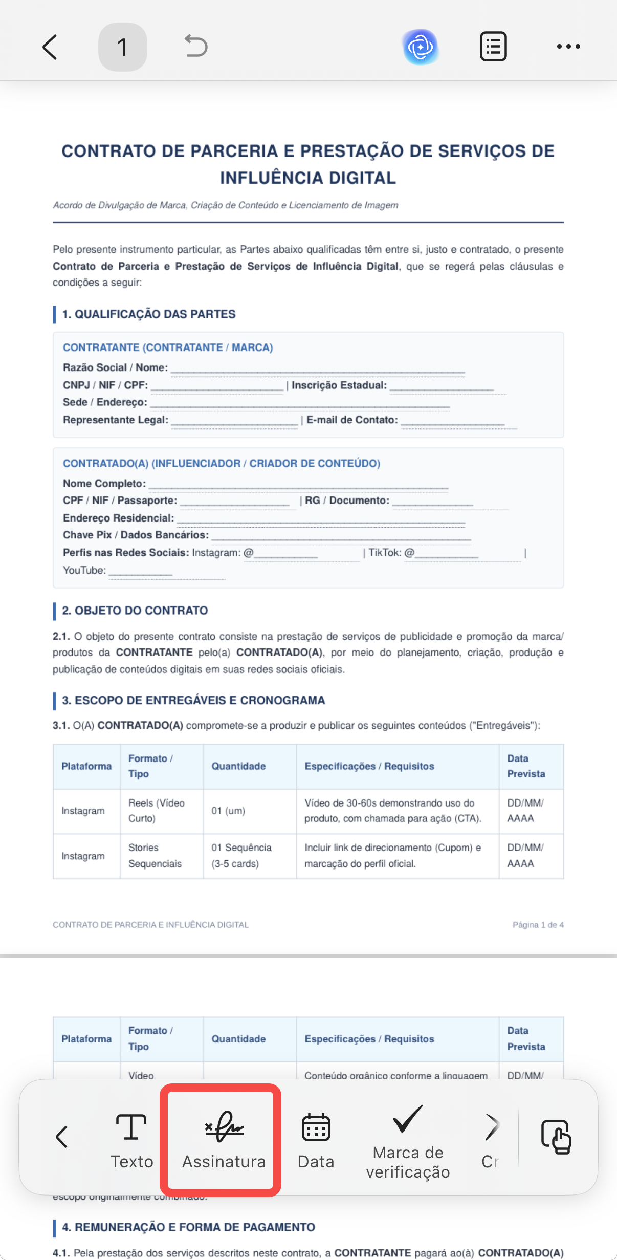 assinar um contrato em PDF pelo celular
