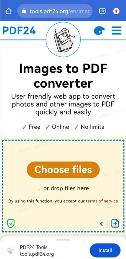 Wählen Sie Dateien aus, um Bilder mit PDF24tools auf Android stapelweise in PDF zu konvertieren