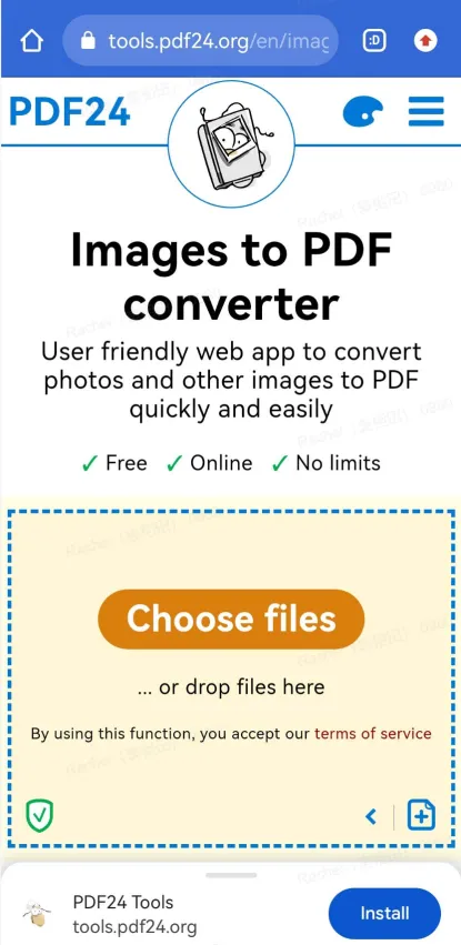 escolha arquivos para converter imagens em lote para PDF com PDF24tools no Android