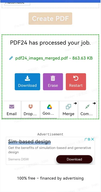 Laden Sie das PDF herunter, nachdem Sie Bilder mit PDF24tools auf Android in PDF konvertiert haben