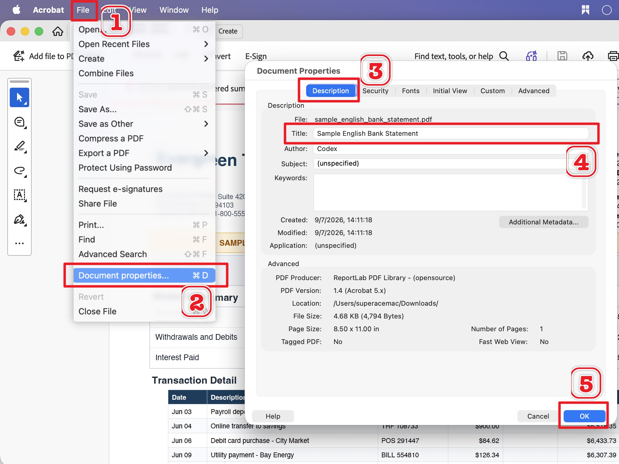 change a pdf title in adove acrobat