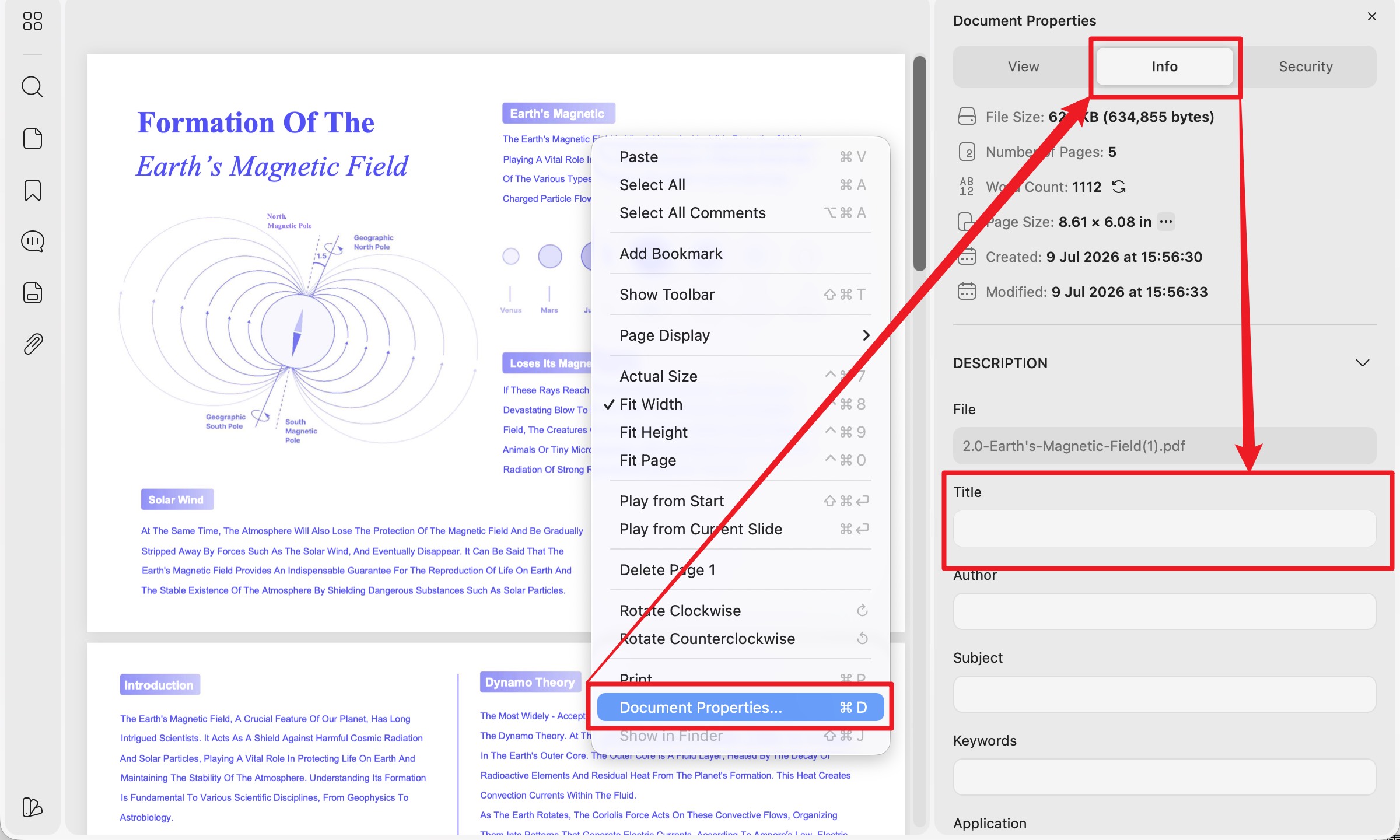 change a pdf title in properties