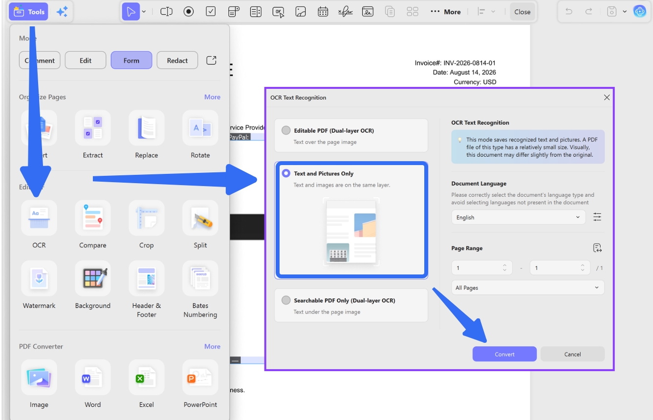 convert fillable pdf to regular pdf in ocr function