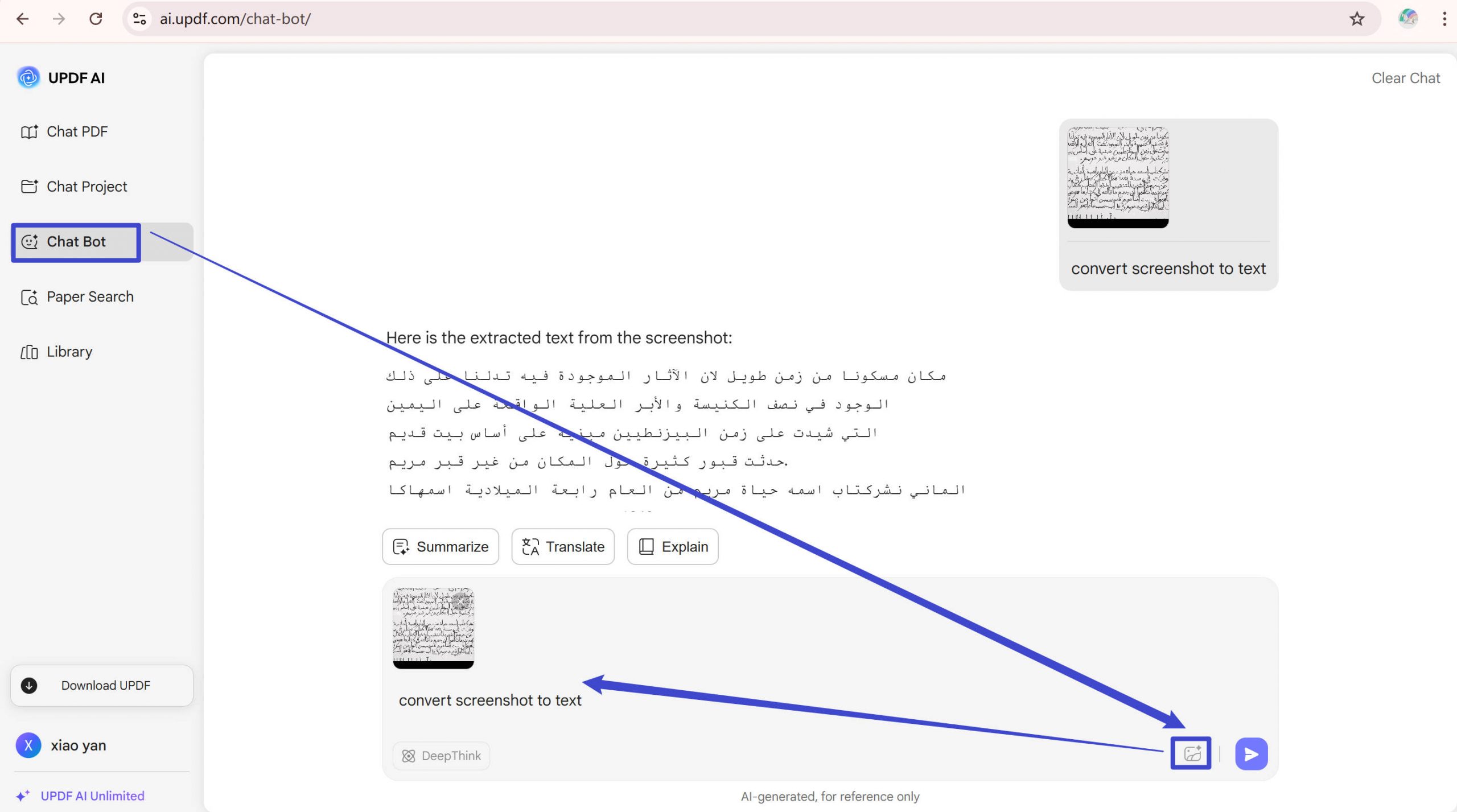 convert screenshot to text with UPDF AI Online