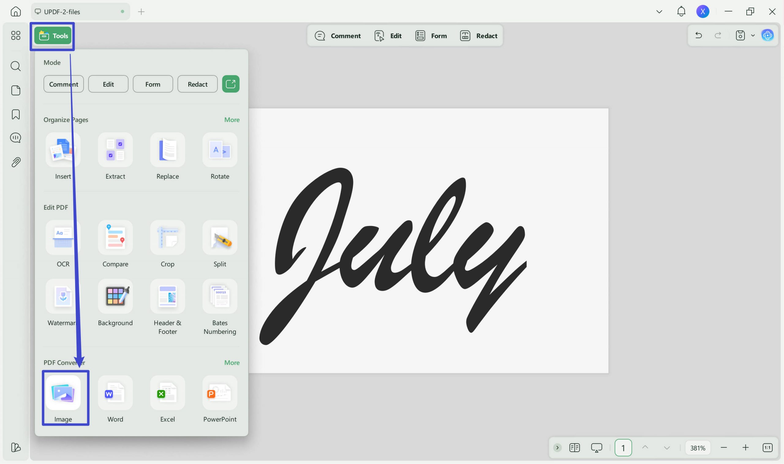 export the cropped signature to image format with UPDF