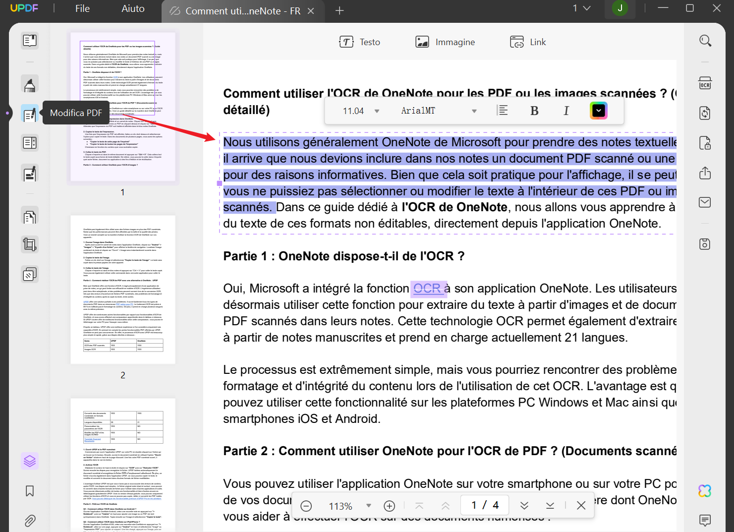 Modificare il testo nel PDF