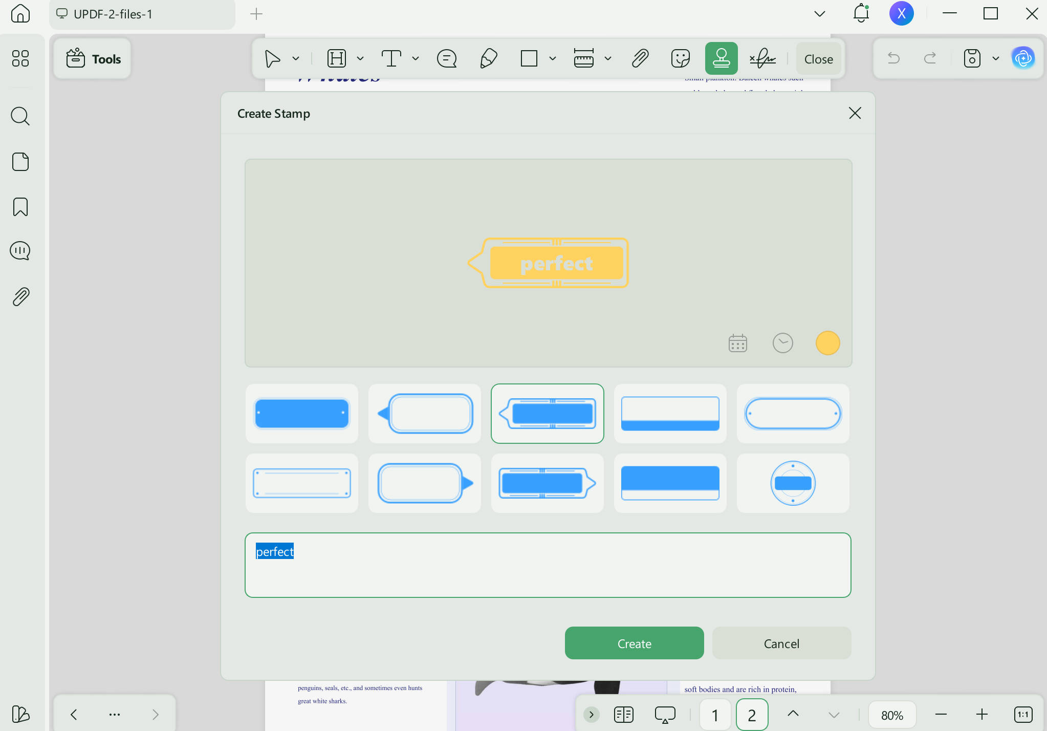 Now, you can select on shape you like and enter your name. If you like, you can change it color. Click on the "Create"