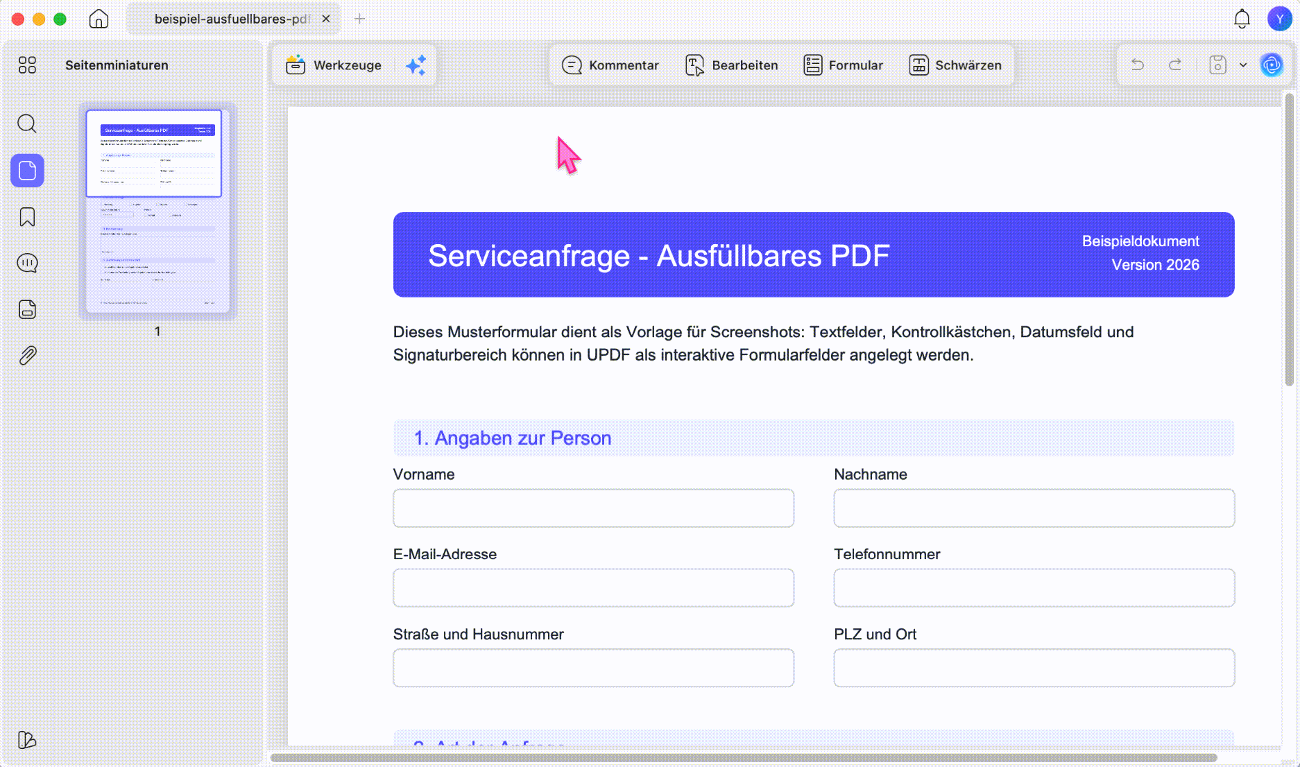 Ausfüllbares PDF manuell mit UPDF erstellen