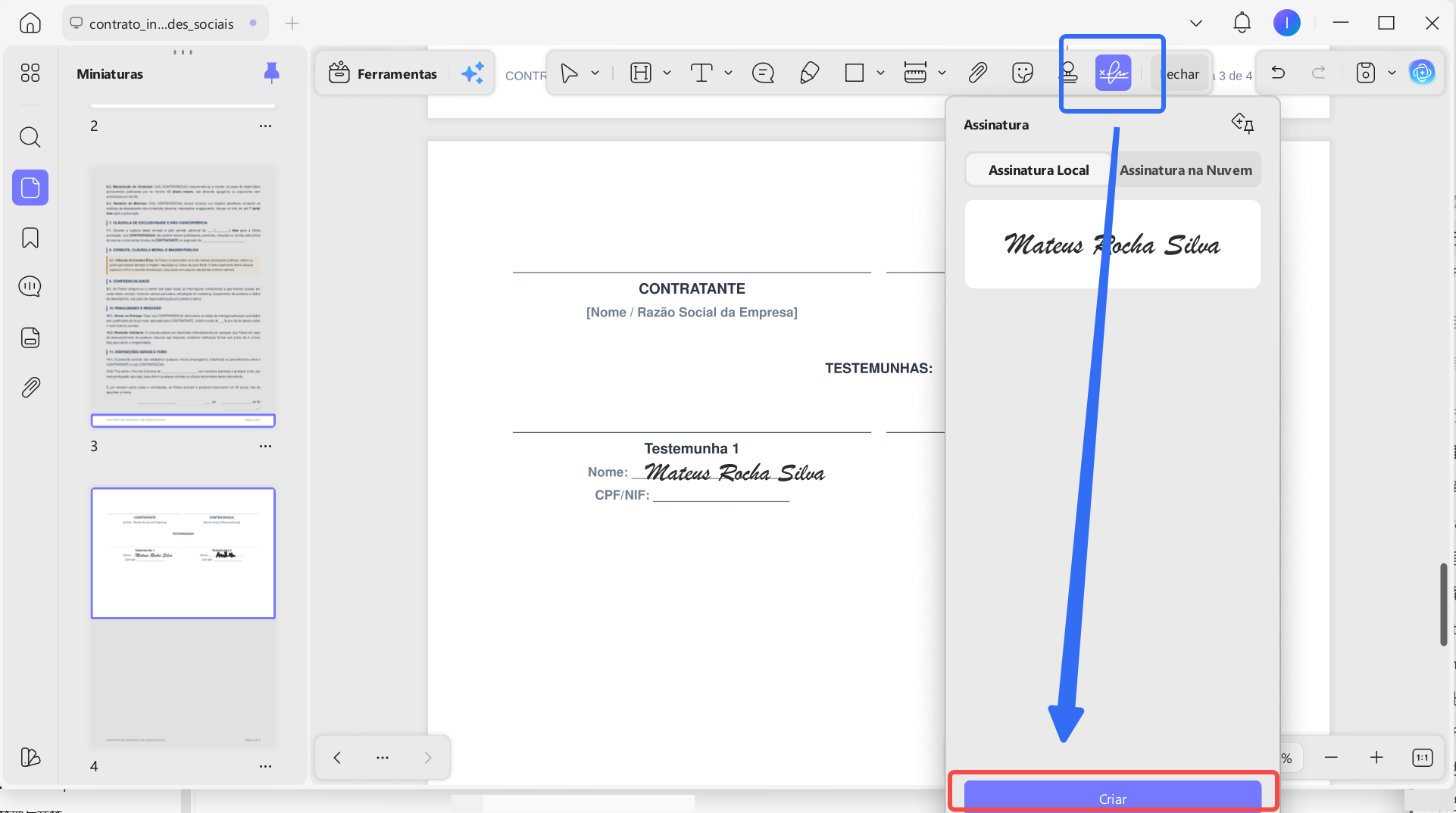 colocar uma assinatura manuscrita em um contrato PDF