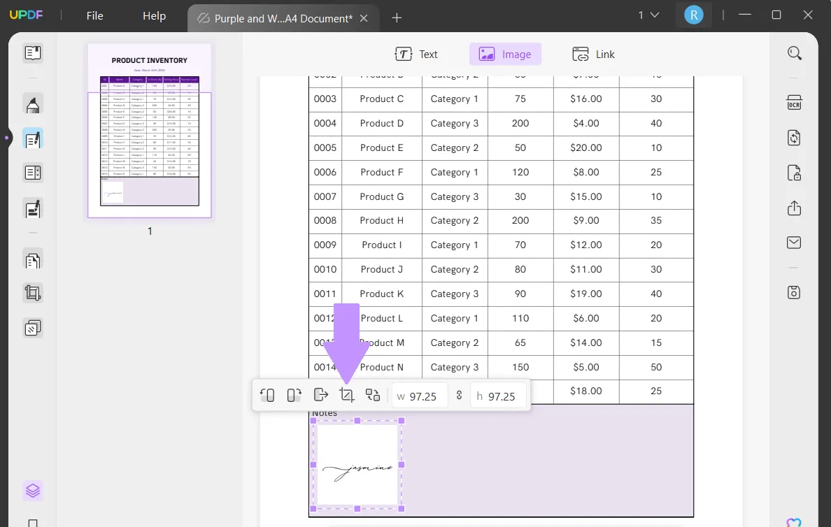 select the "crop image" to crop signature from PDF with UPDF