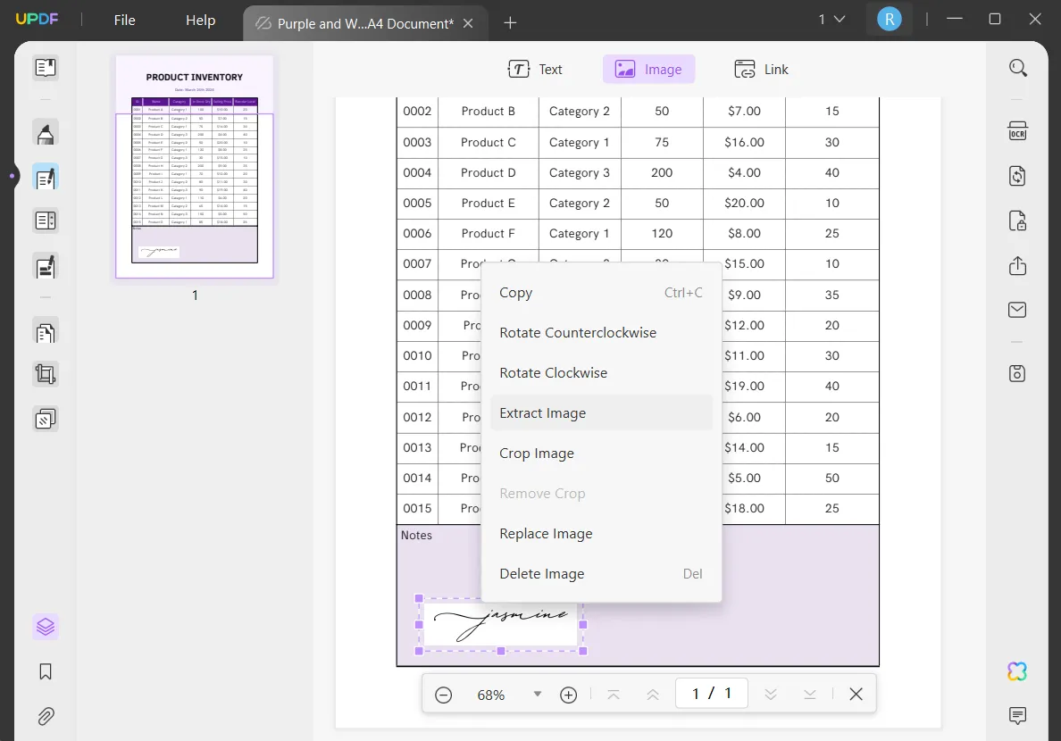 extract image to save the cropped signature as an image with UPDF