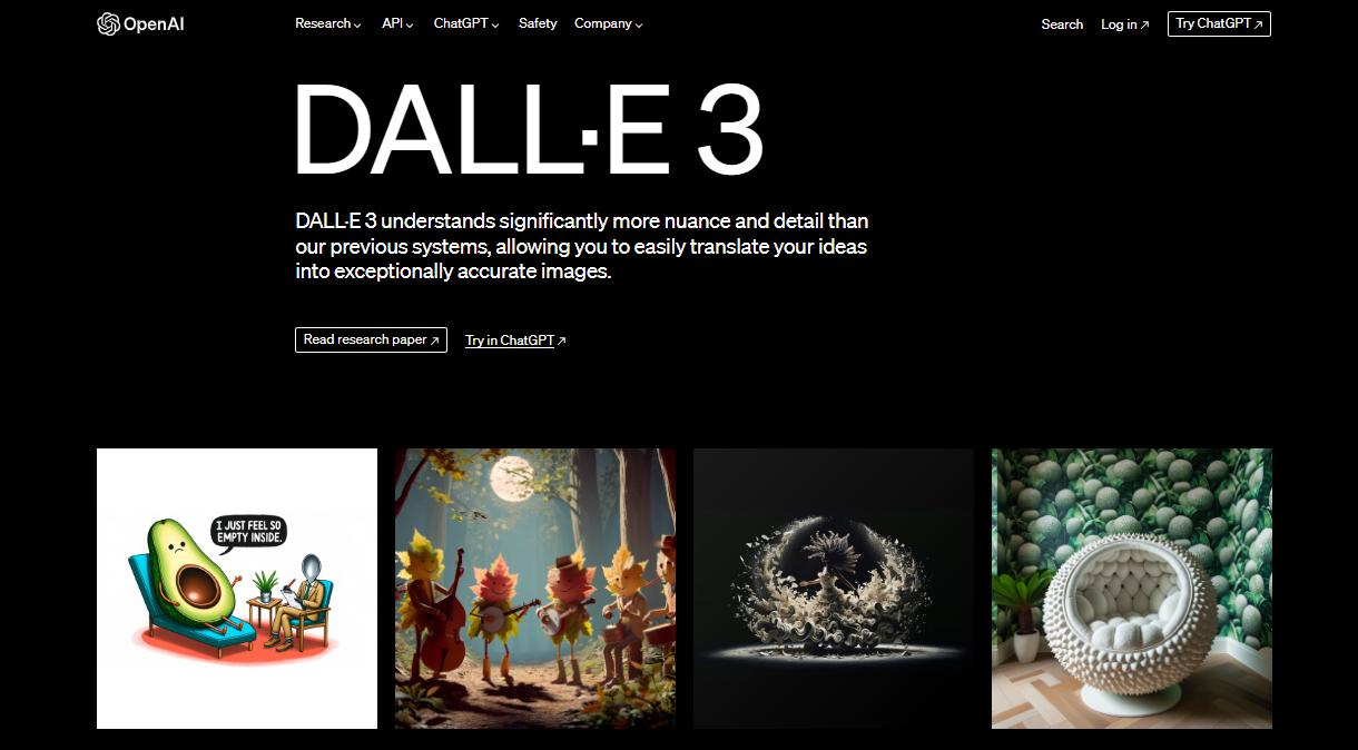 Interfaz del sitio web de Dall-e 3