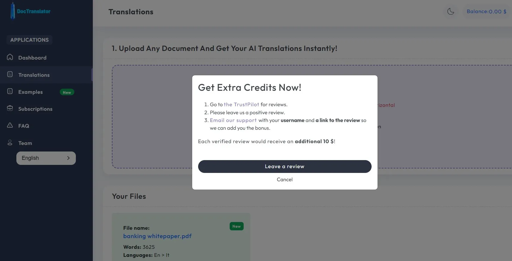 doctranslator get extra credits