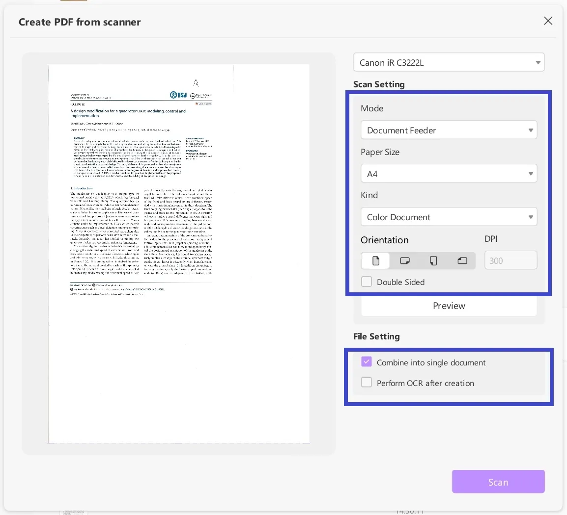 Configurações do alimentador de documentos