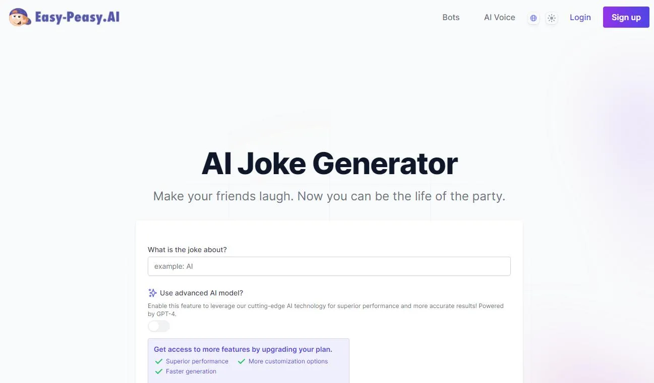 Generatore di scherzi AI Easy-peasy.AI