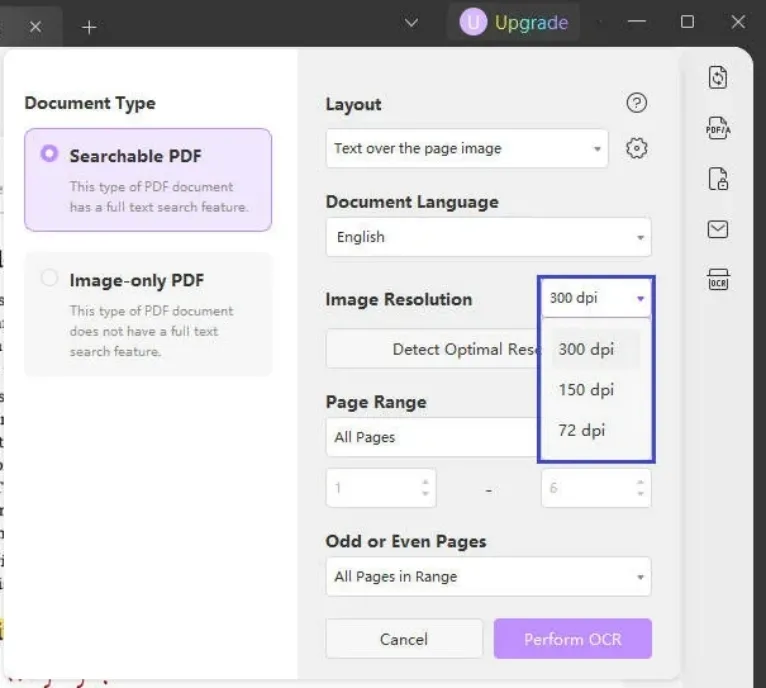 Perform OCR to extract background from PDF