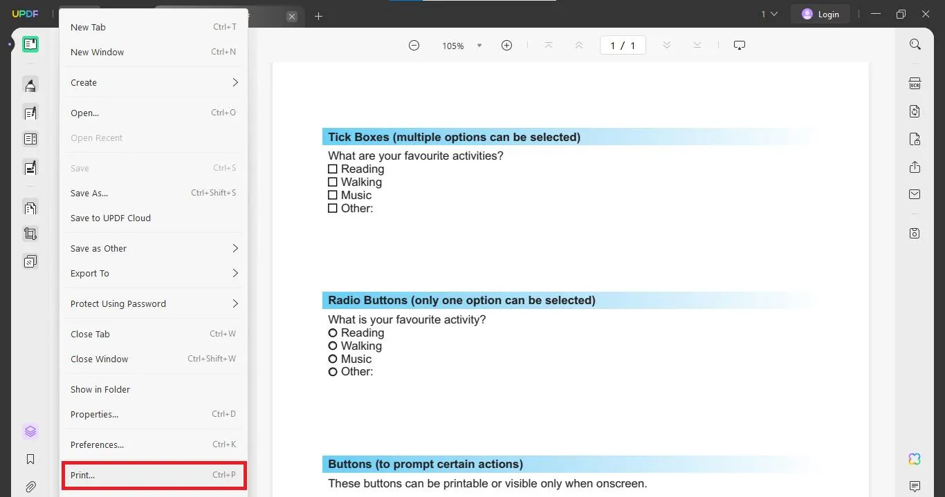 Convierta un formulario PDF rellenable en un formulario PDF normal mediante la opción Imprimir