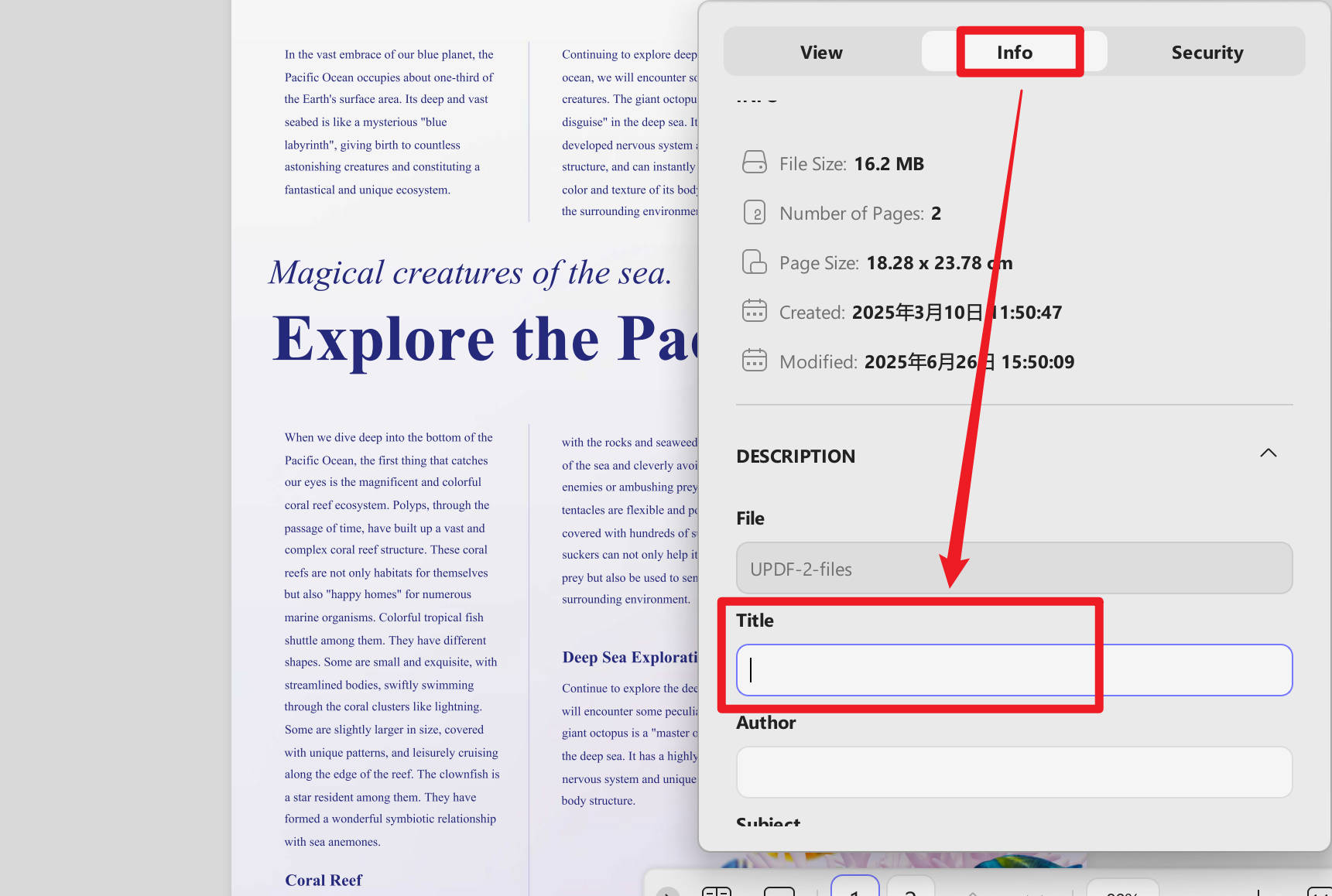 how to change pdf title updf