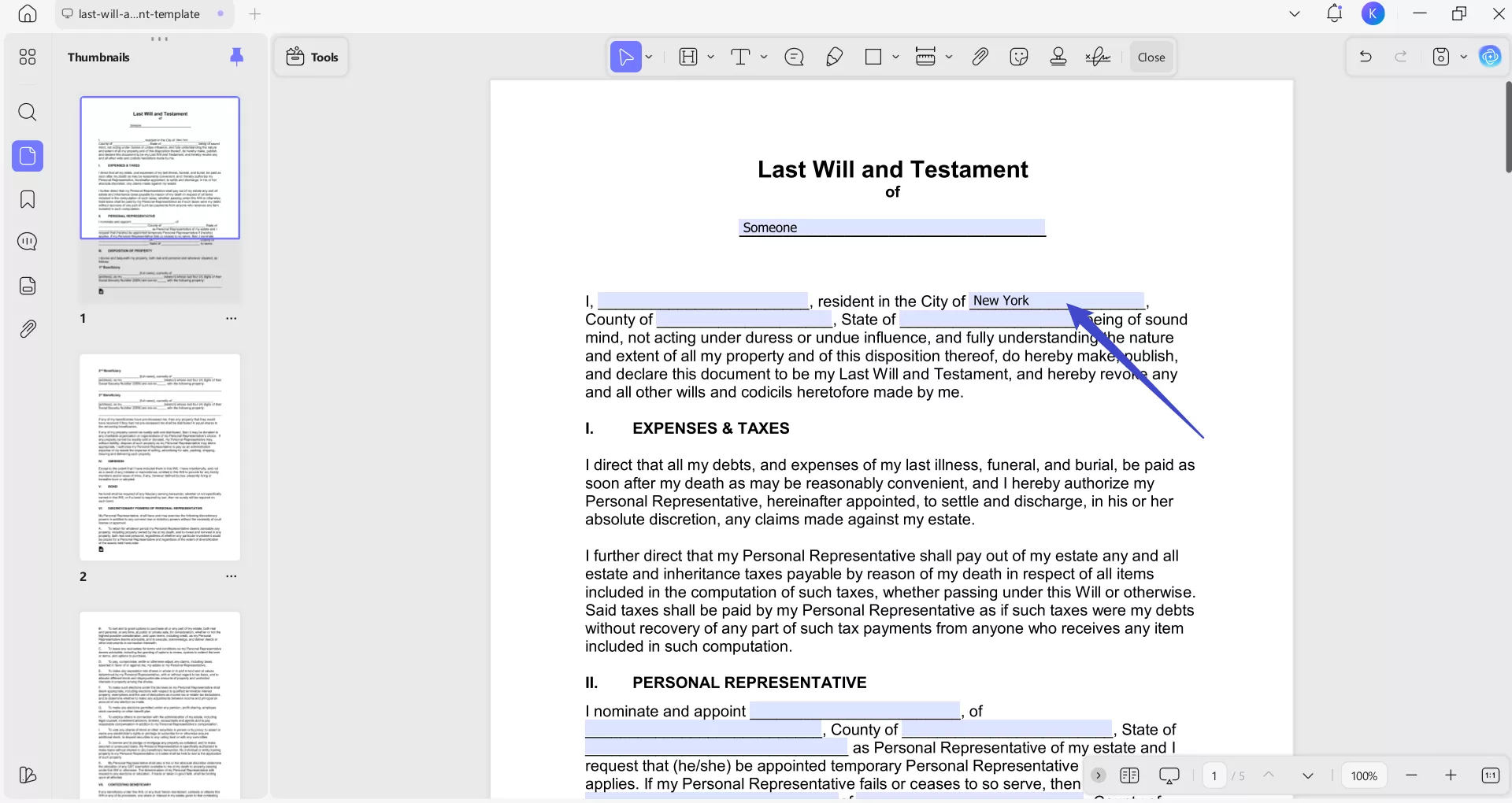 fill the last will and testament
