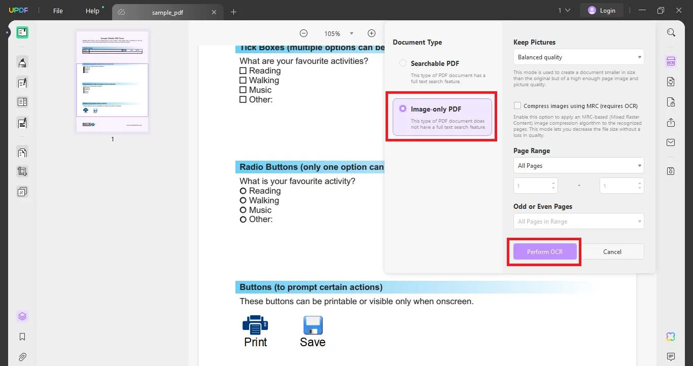 Perform Image Only OCR