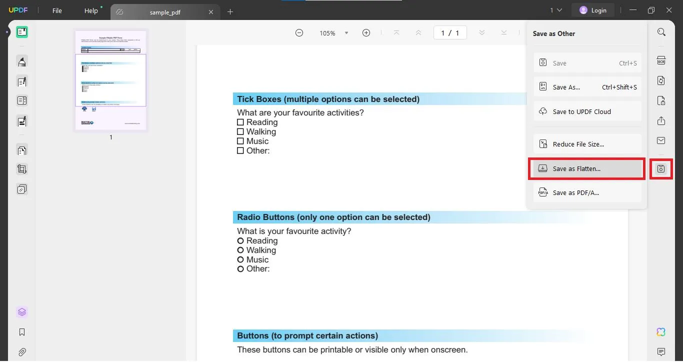 Convertire un PDF compilabile in un PDF normale tramite l'appiattimento del PDF