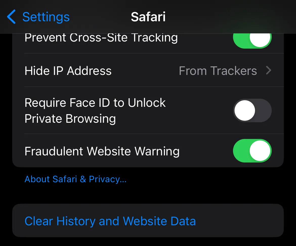 clear safari cache in iphone