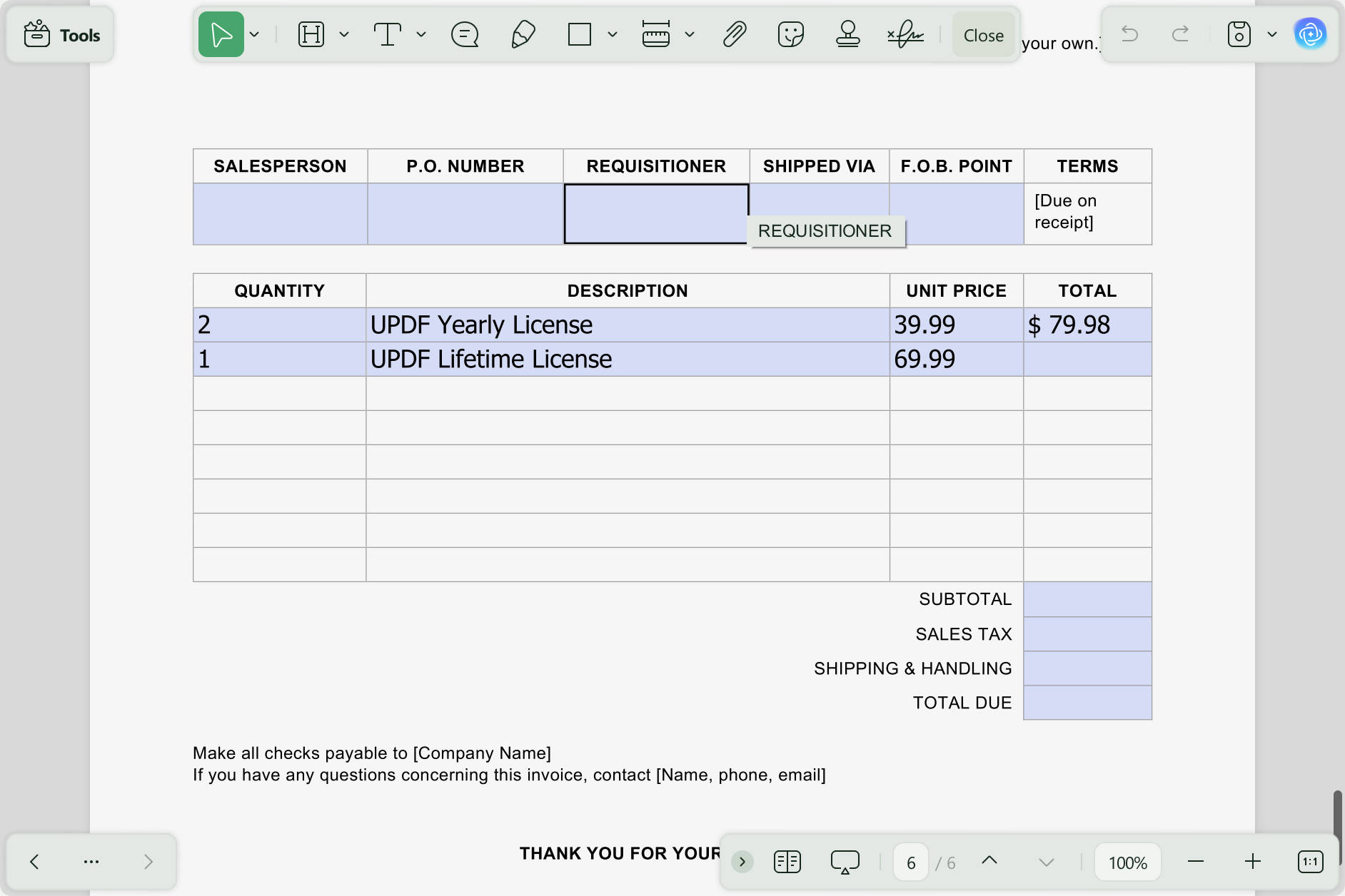 create a table in pdf edit updf