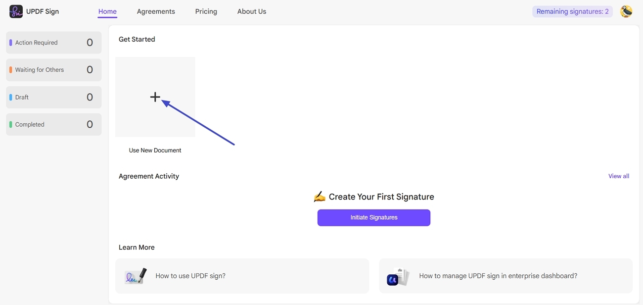create new document updf sign