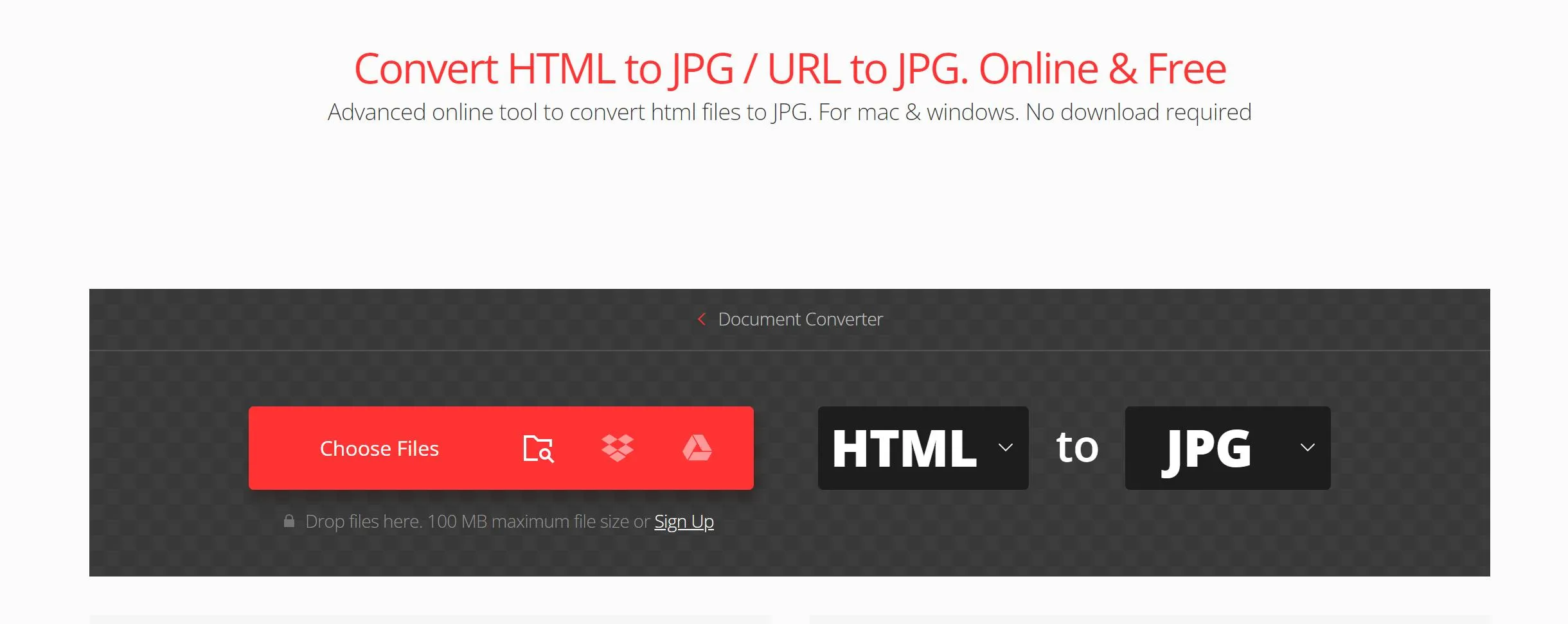 Converti il tuo HTML in JPG online in Convertio