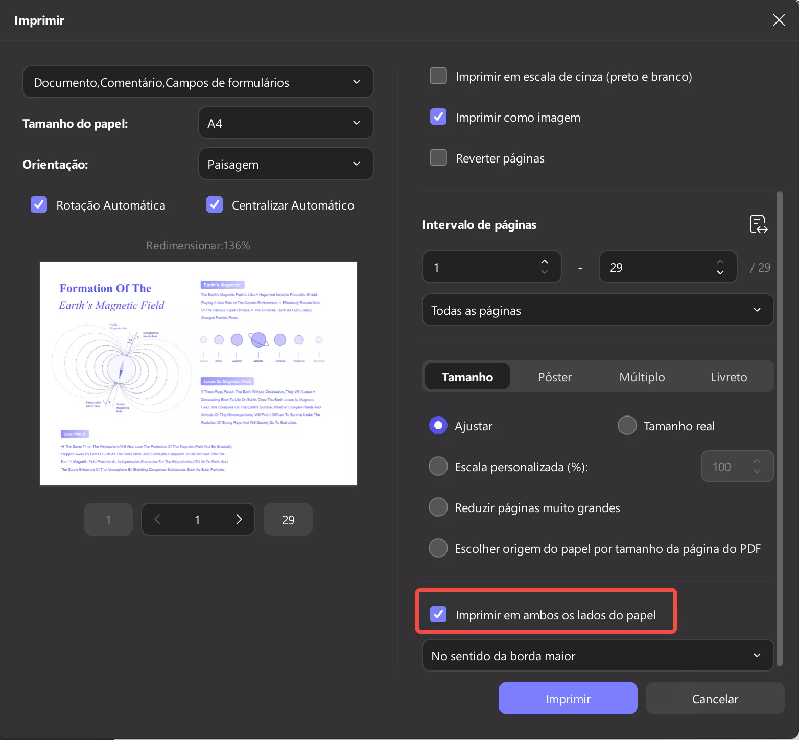 imprimir em ambos os lados do papel
