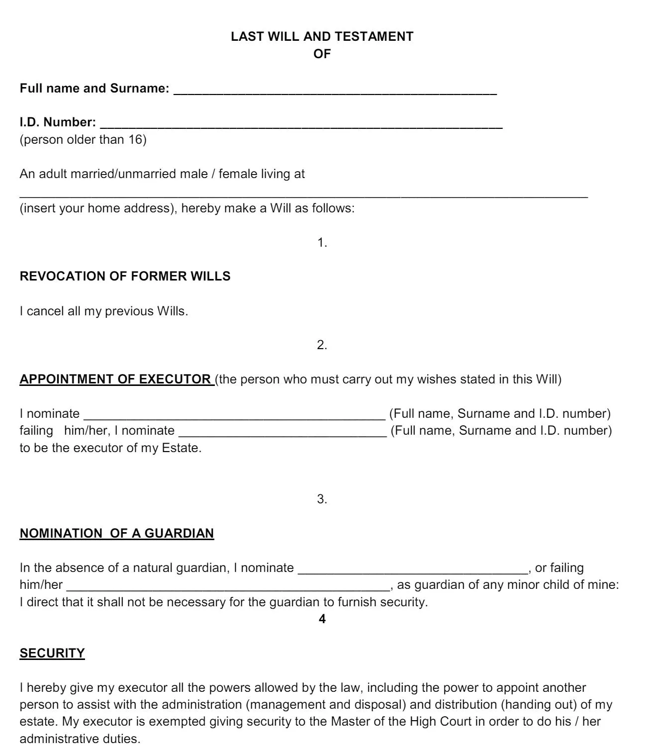 last will and testament PDF template from legalaid.co