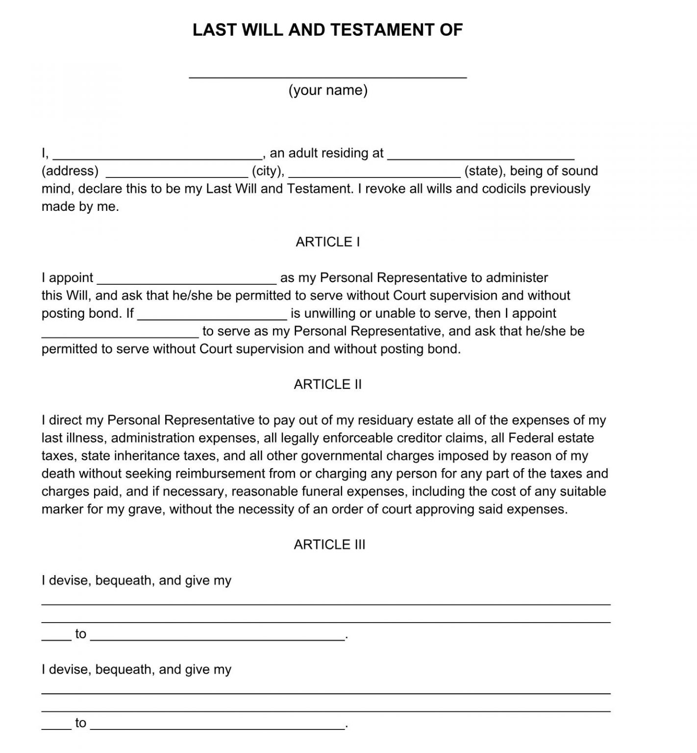 14 Free Last Will and Testament PDF Templates to Download