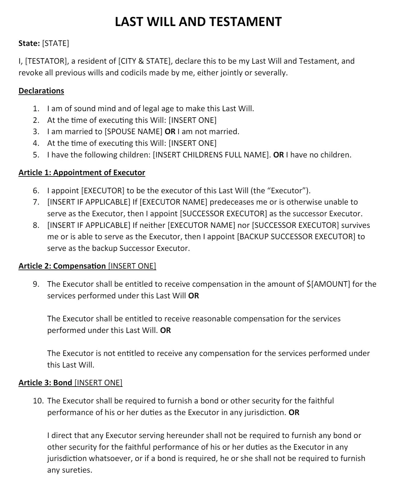 last will and testament PDF template from UPDF