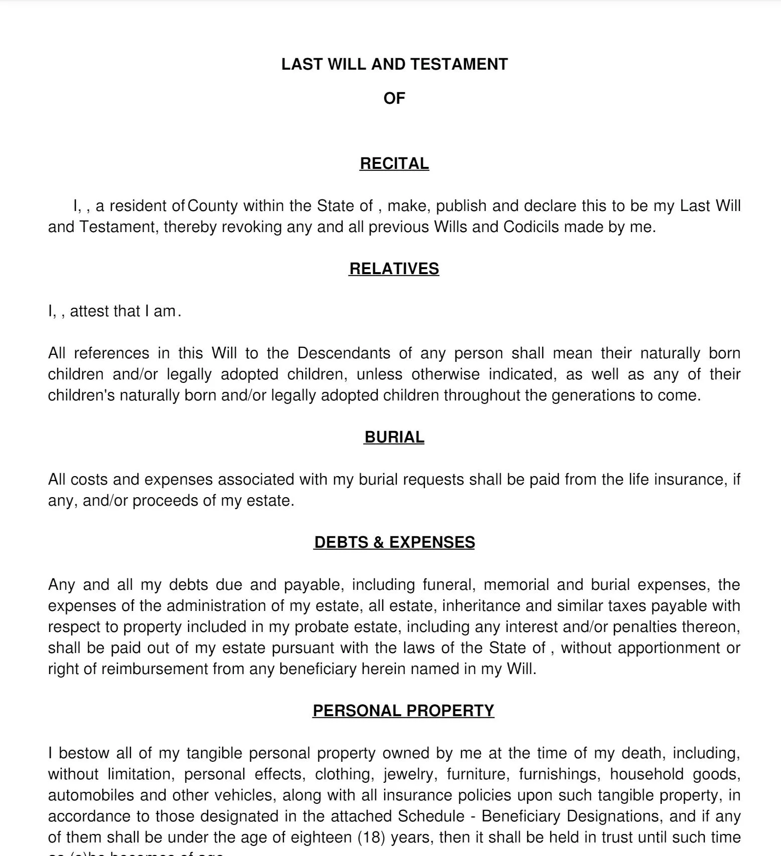 Last Will and Testament PDF Template from willtemplates.com