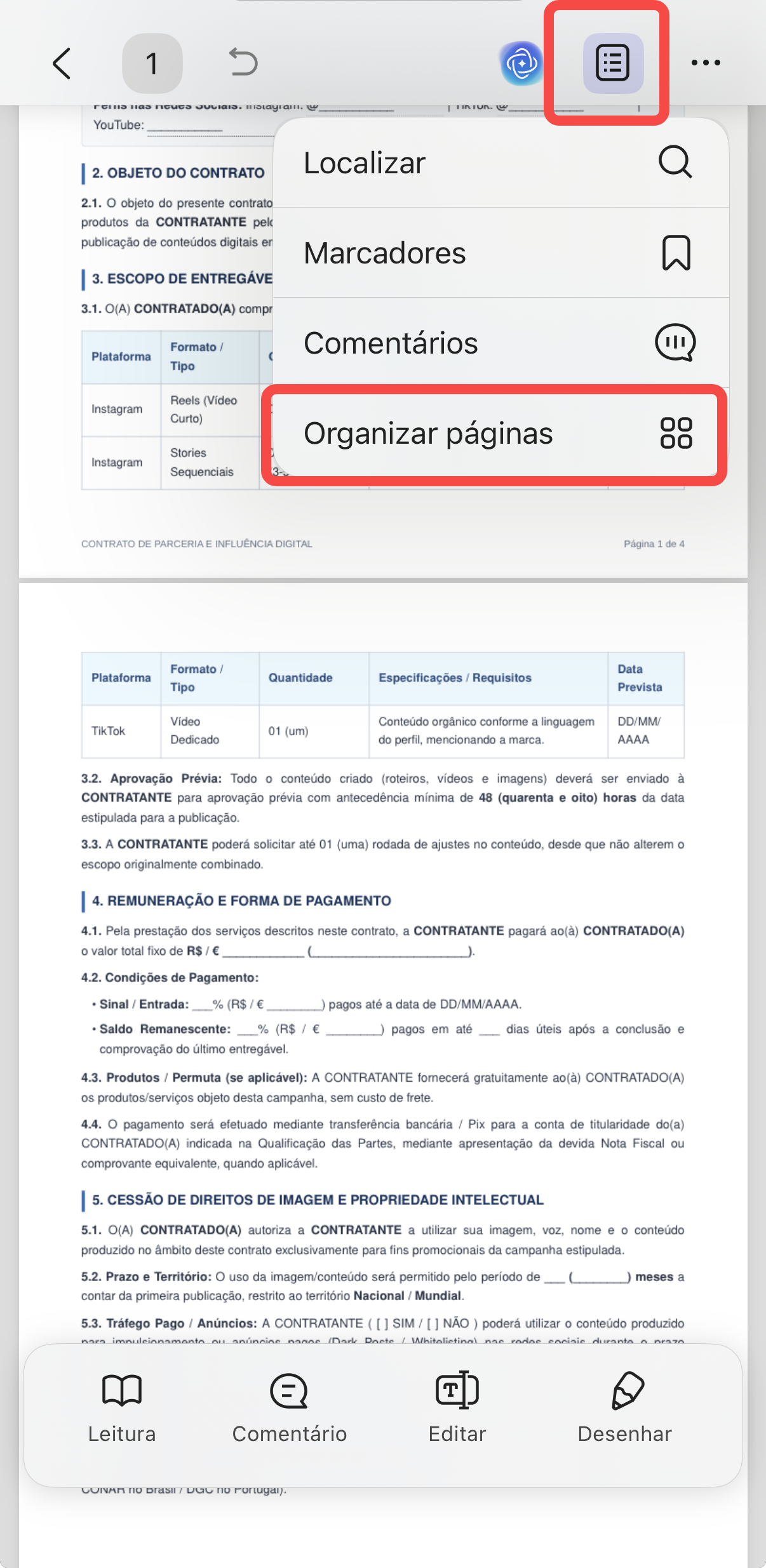 organizar páginas no celular