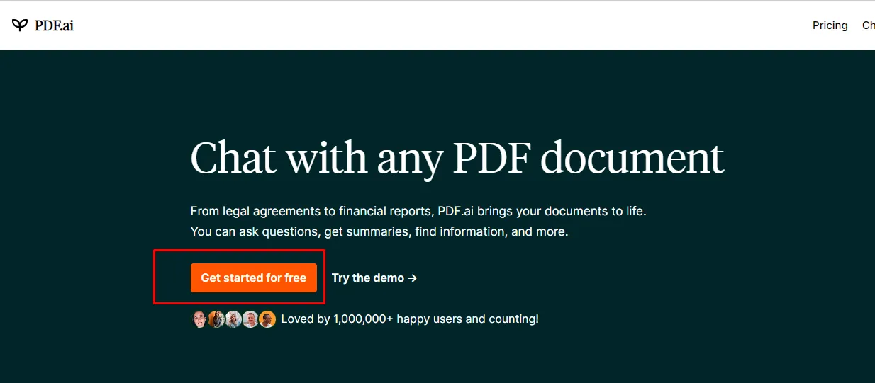 チャット PDF オンライン 「無料で始める」ボタンをクリックします。