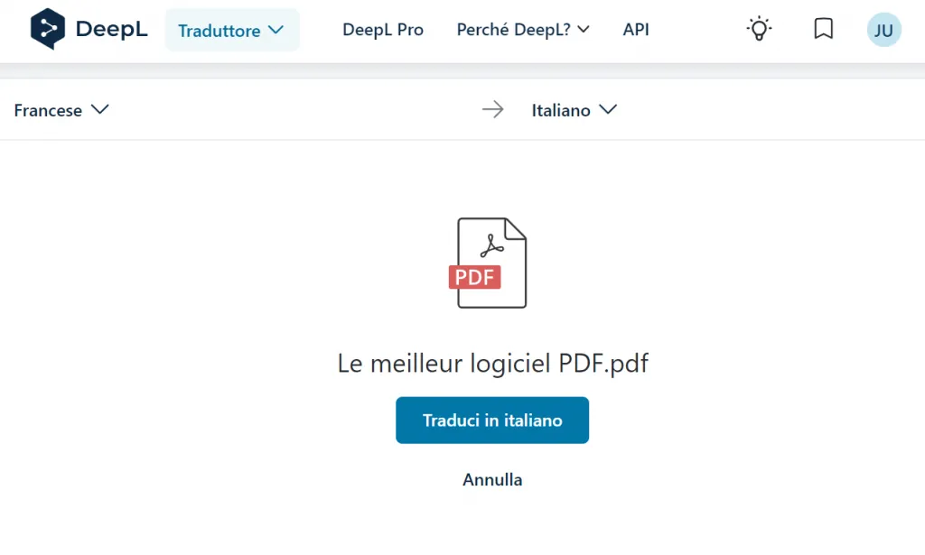 Tradurre PDF francese in italiano online con DeepL