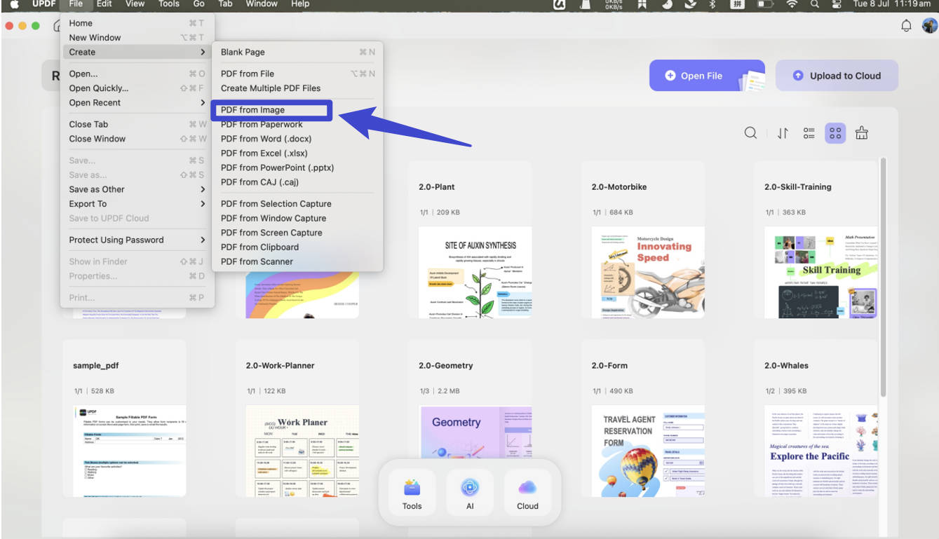 screenshot to pdf mac click on file and select create > pdf from file