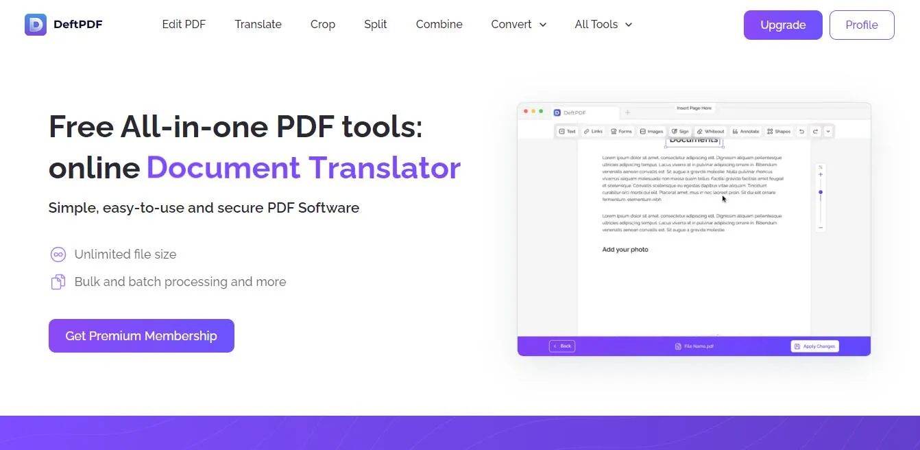 Interface do site DeftPDF