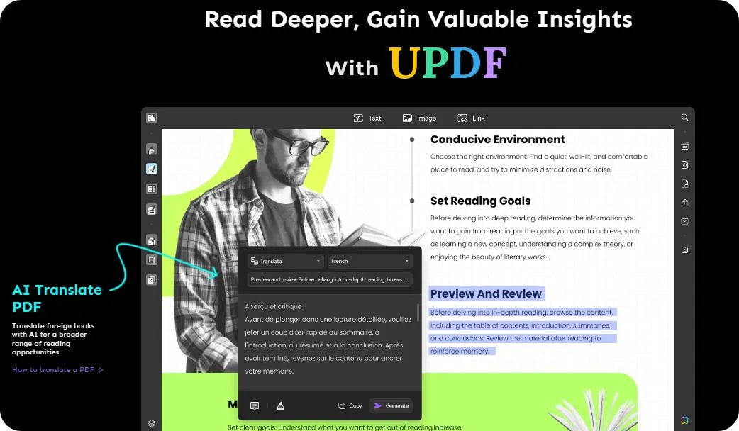 Lesen und übersetzen mit UPDF