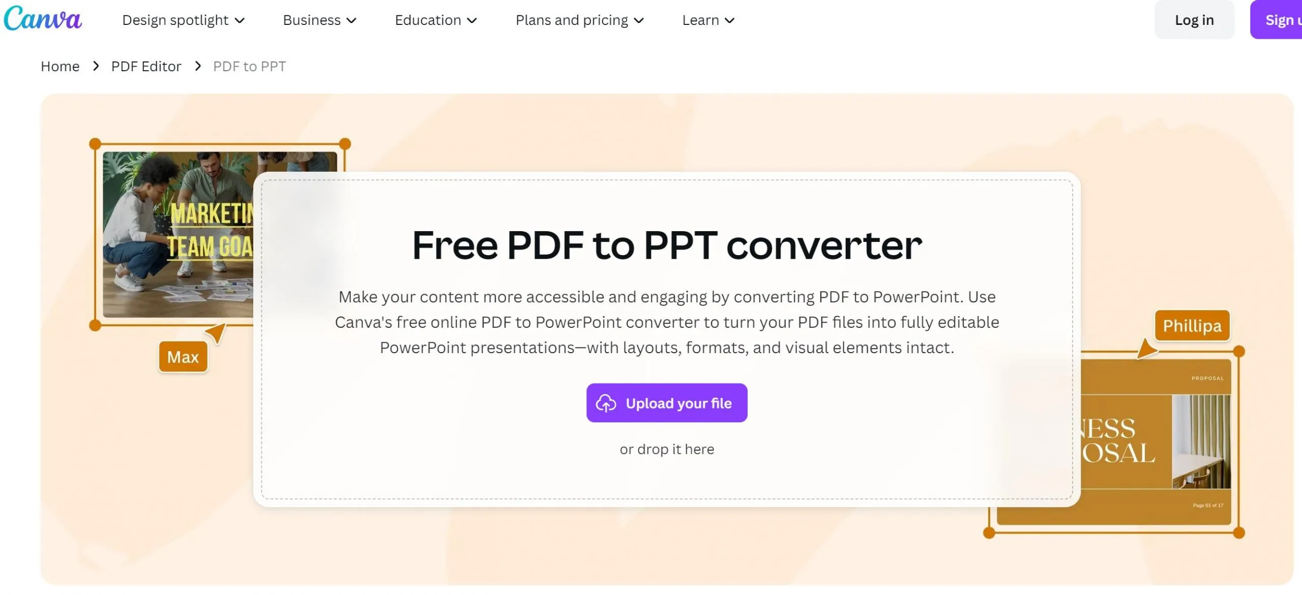 フォントを変更せずにPDFをPPTに変換するCanva