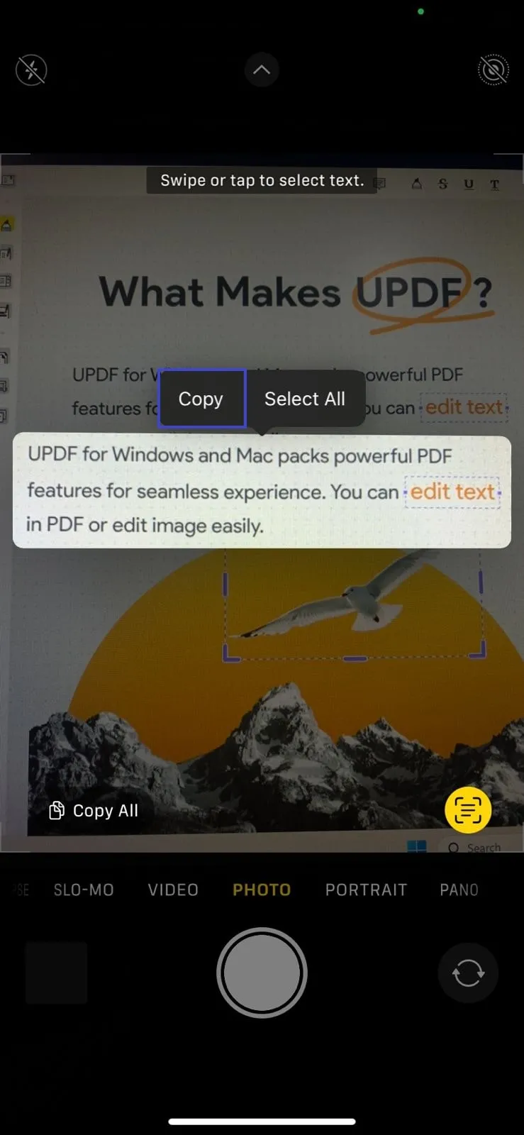 how to perform ocr iphone choose copy option