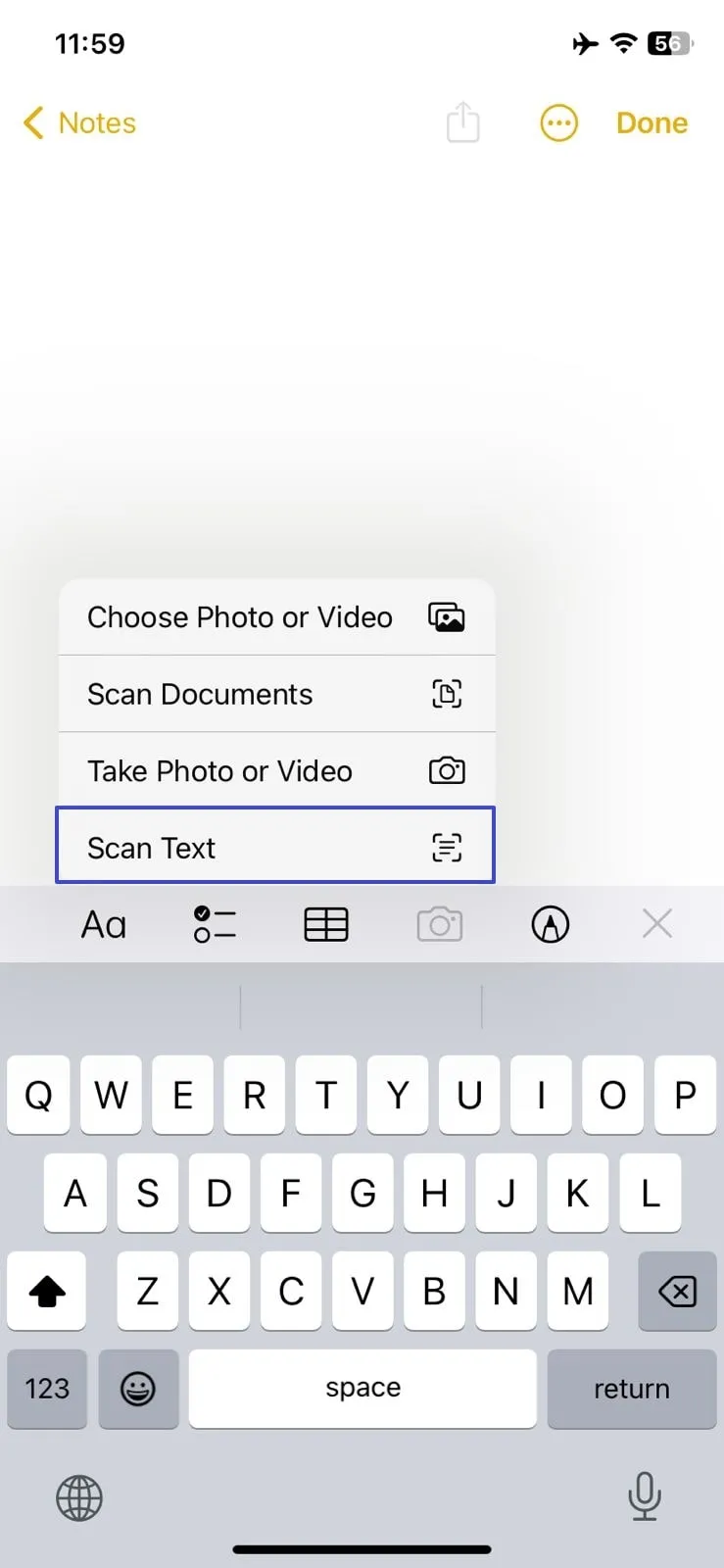 So führen Sie OCR auf dem iPhone durch: Wählen Sie die Funktion „Text scannen“