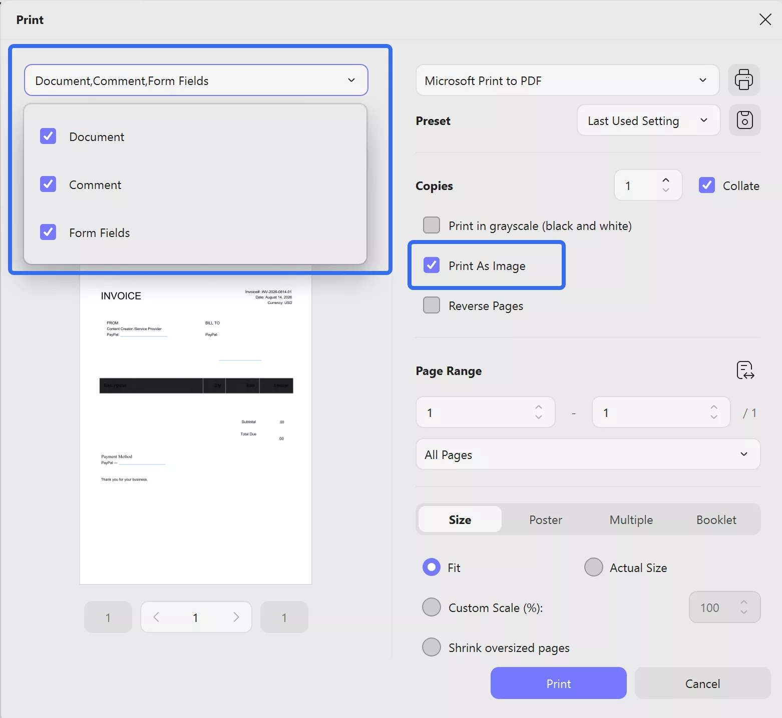 print fillable pdf on UPDF