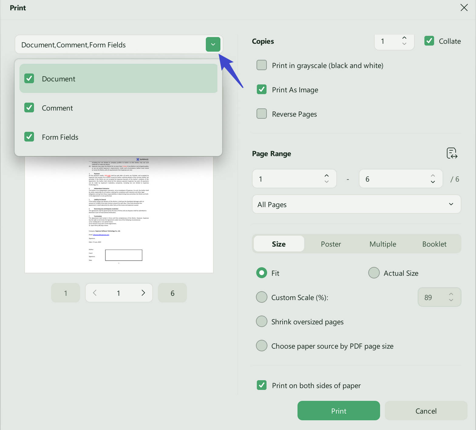 Customize UPDF Print Settings to convert fillable PDF form to regular PDF with UPDF