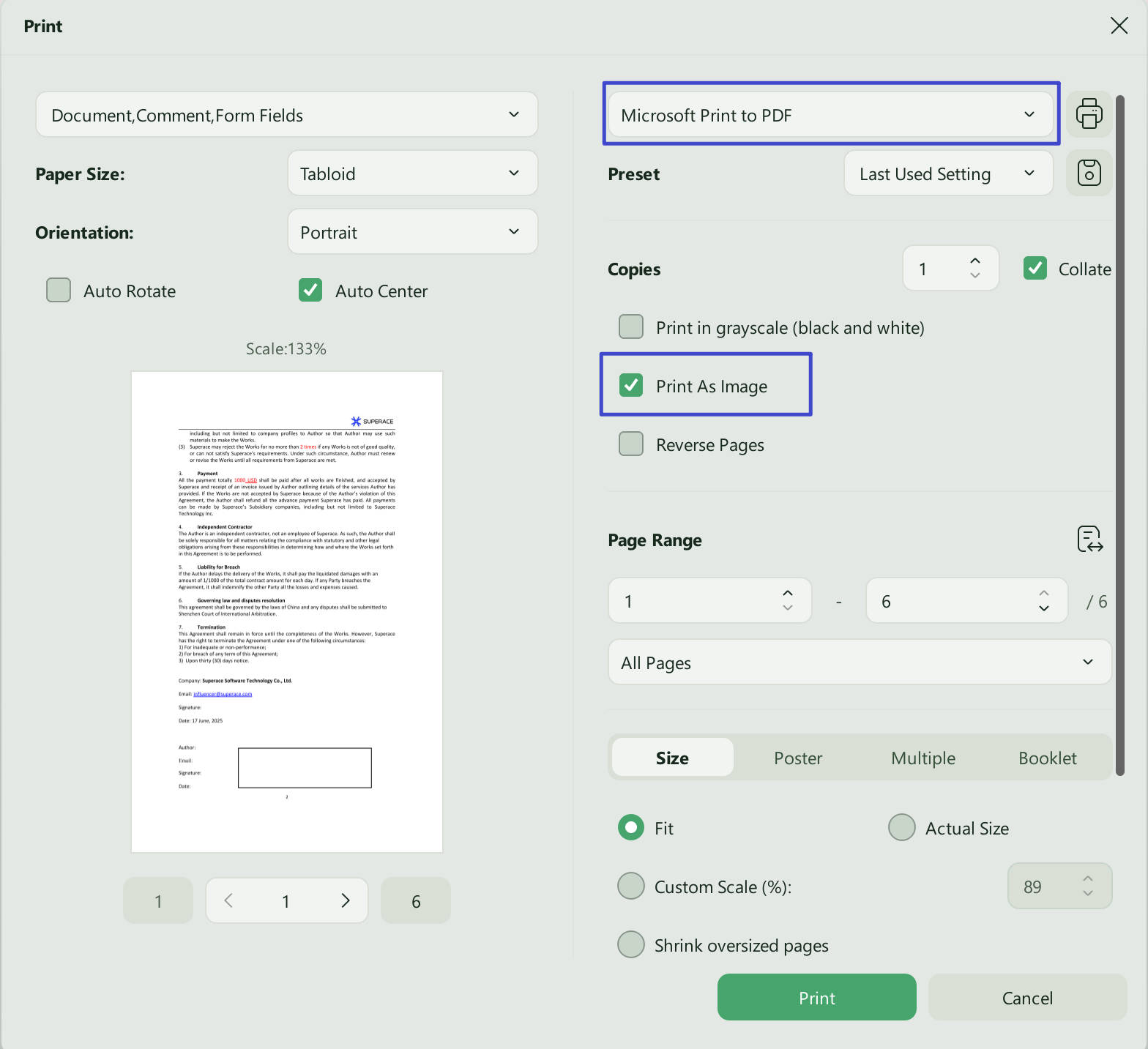 Print as image to convert fillable PDF form to regular PDF with UPDF