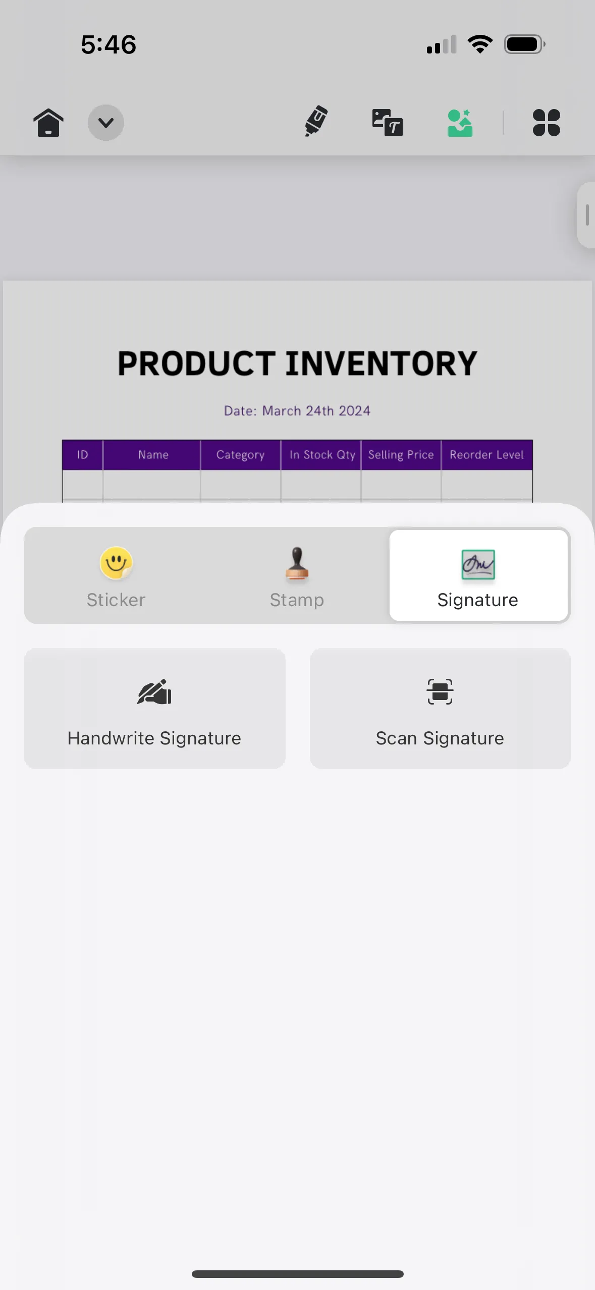 scan signature into PDF with the signature feature in UPDF for iOS