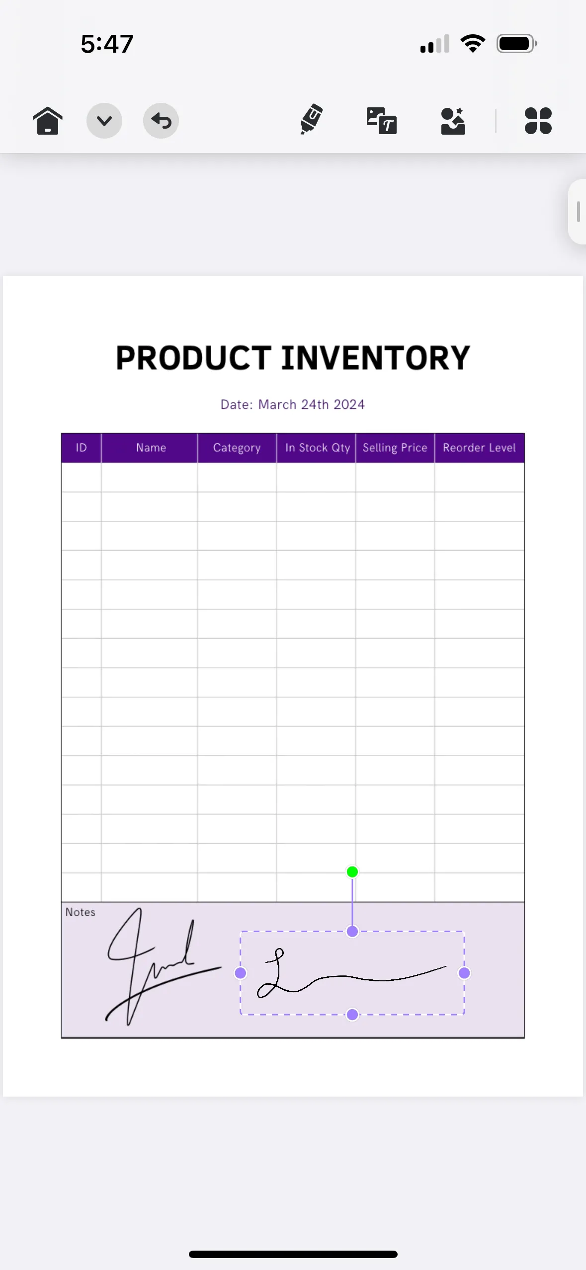 adjust the signature's size and position on the PDF with UPDF for iOS